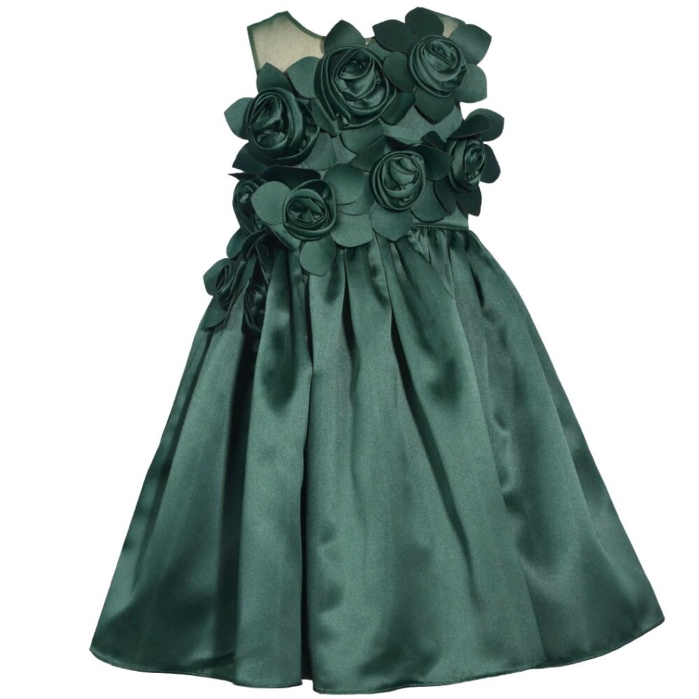 Bonnie Jean Girls Size 2T-6X Green Cascade Rosette Christmas Dress